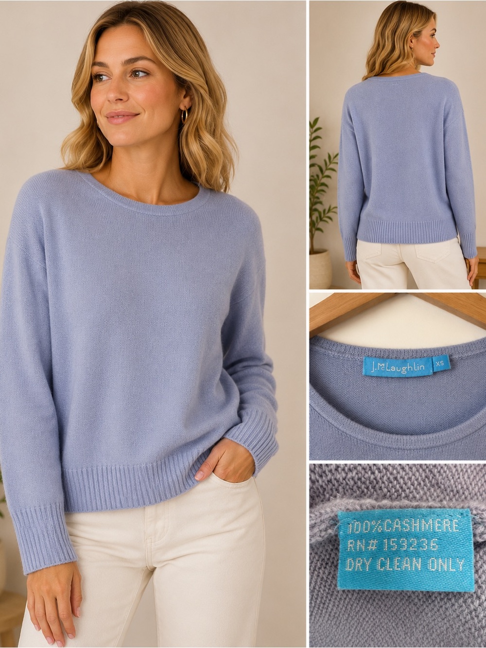 J.McLaughlin Women’s 100% Cashmere Crewneck Sweater Blue XS